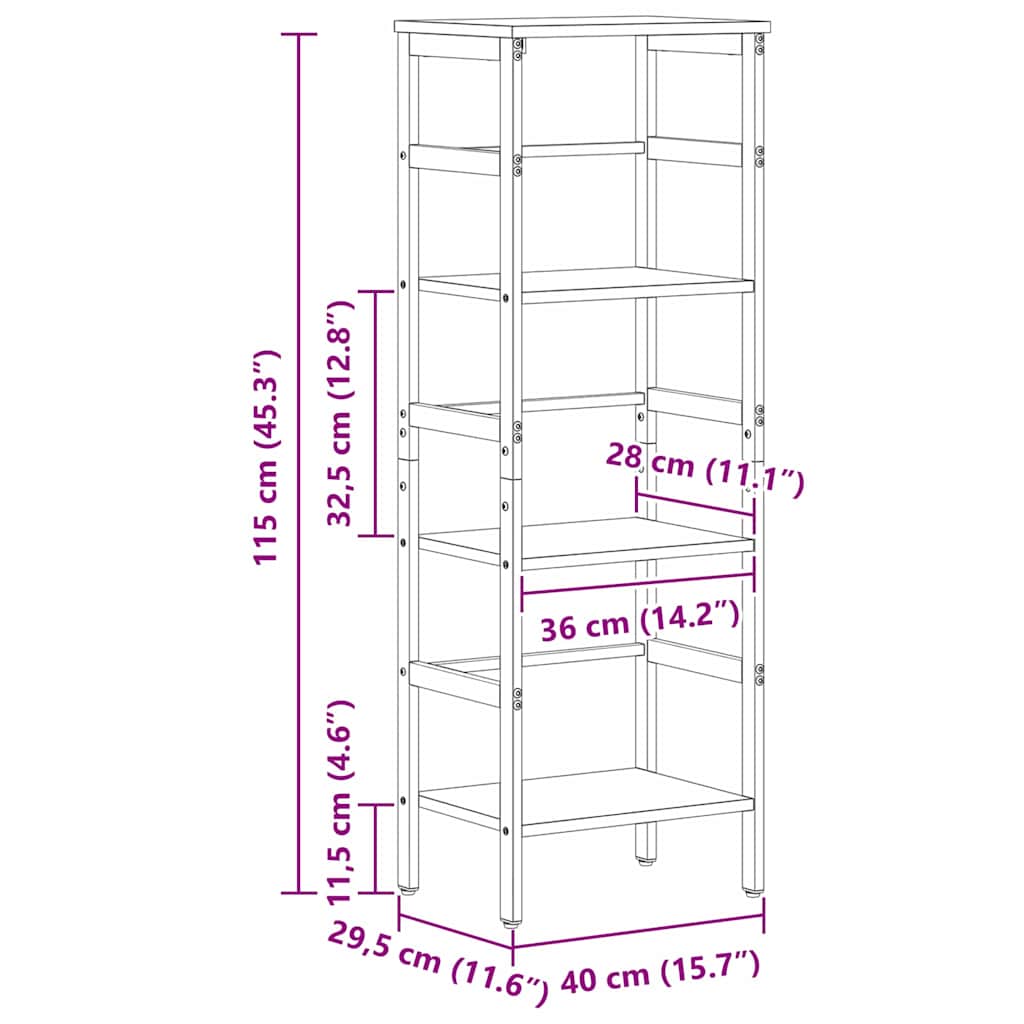 Bogreol 3 niveauer 40 x 29,5 x 115 cm Konstrueret træ