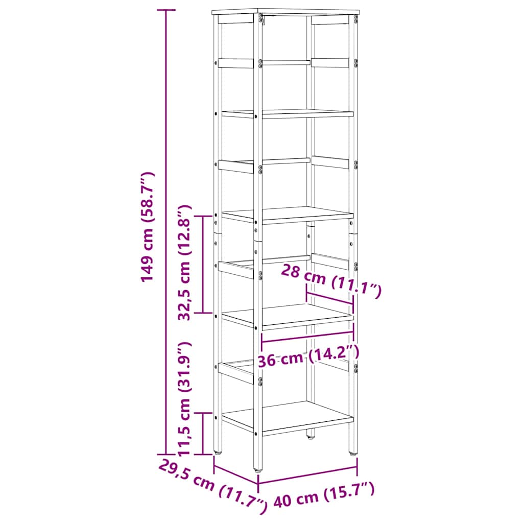 Bogreol 4 niveauer 40 x 29,5 x 149 cm Konstrueret træ