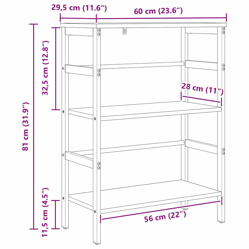 Bogreol 2 niveauer 60 x 29,5 x 81 cm Konstrueret træ Sort eg