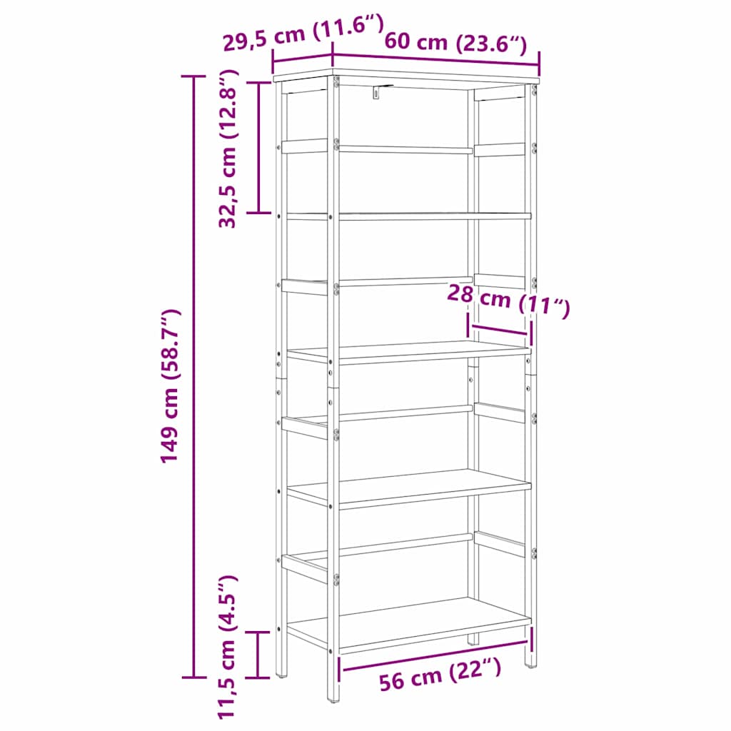 Bogreol 4 niveauer 60 x 29,5 x 149 cm Konstrueret træ