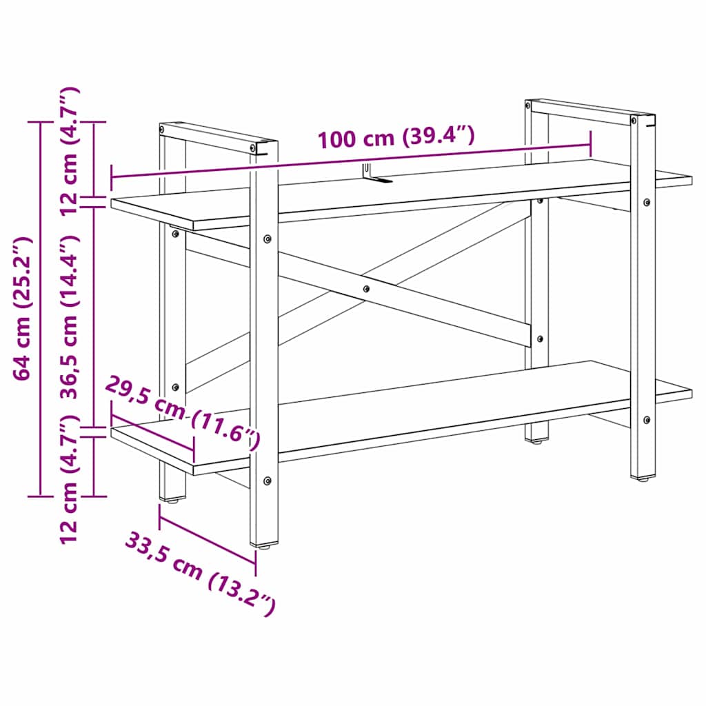 Bogreol 2 niveauer 100 x 33,5 x 64 cm Konstrueret træ Sonoma eg