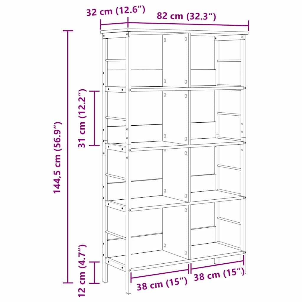 Bogreol 8 niveauer 82 x 32 x 144,5 cm Konstrueret træ