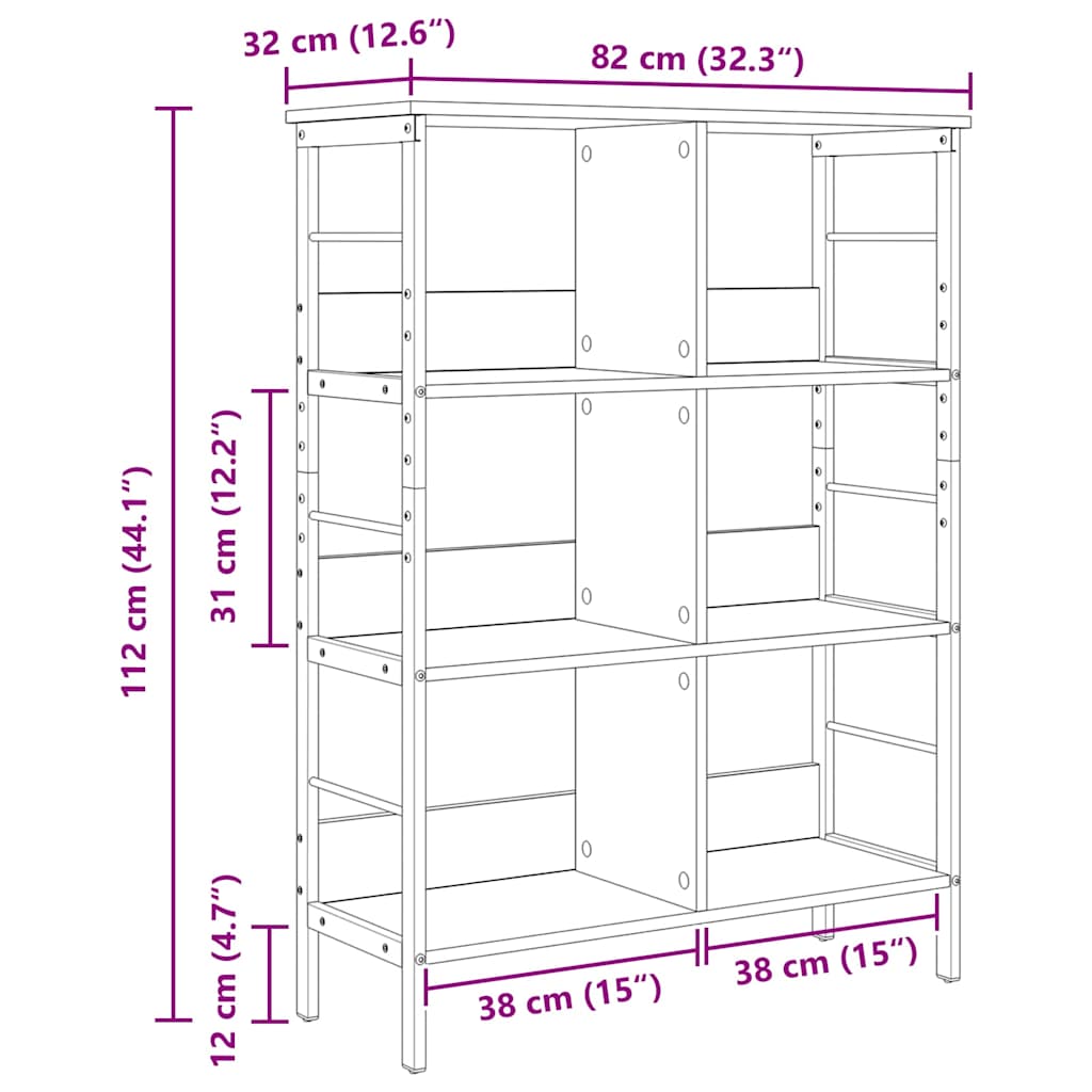 Bogreol 6 niveauer 82 x 32 x 112 cm Konstrueret træ Sonoma eg