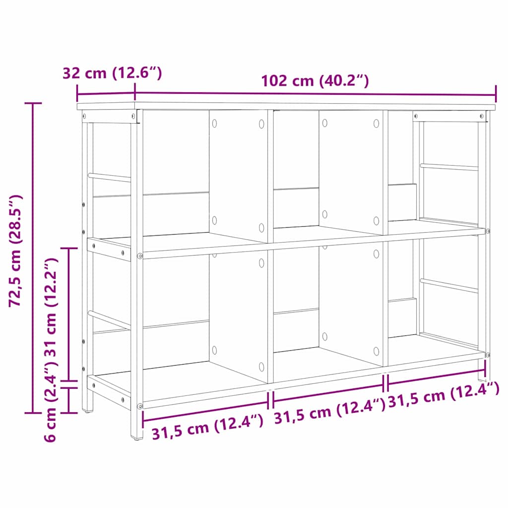 Bogreol 6 niveauer 102 x 32 x 72,5 cm Konstrueret træ