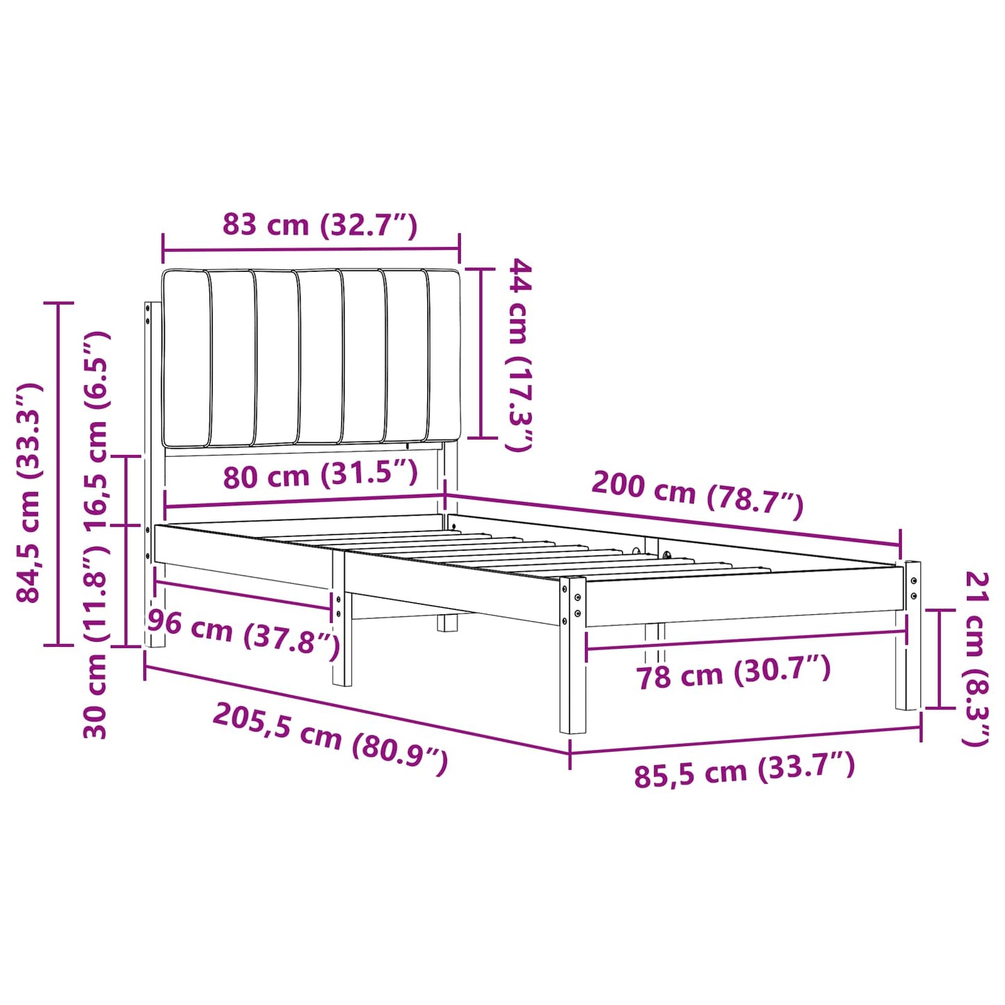 Sengestel med Polstret Hovedgavl Gråbrun 80 x 200 cm