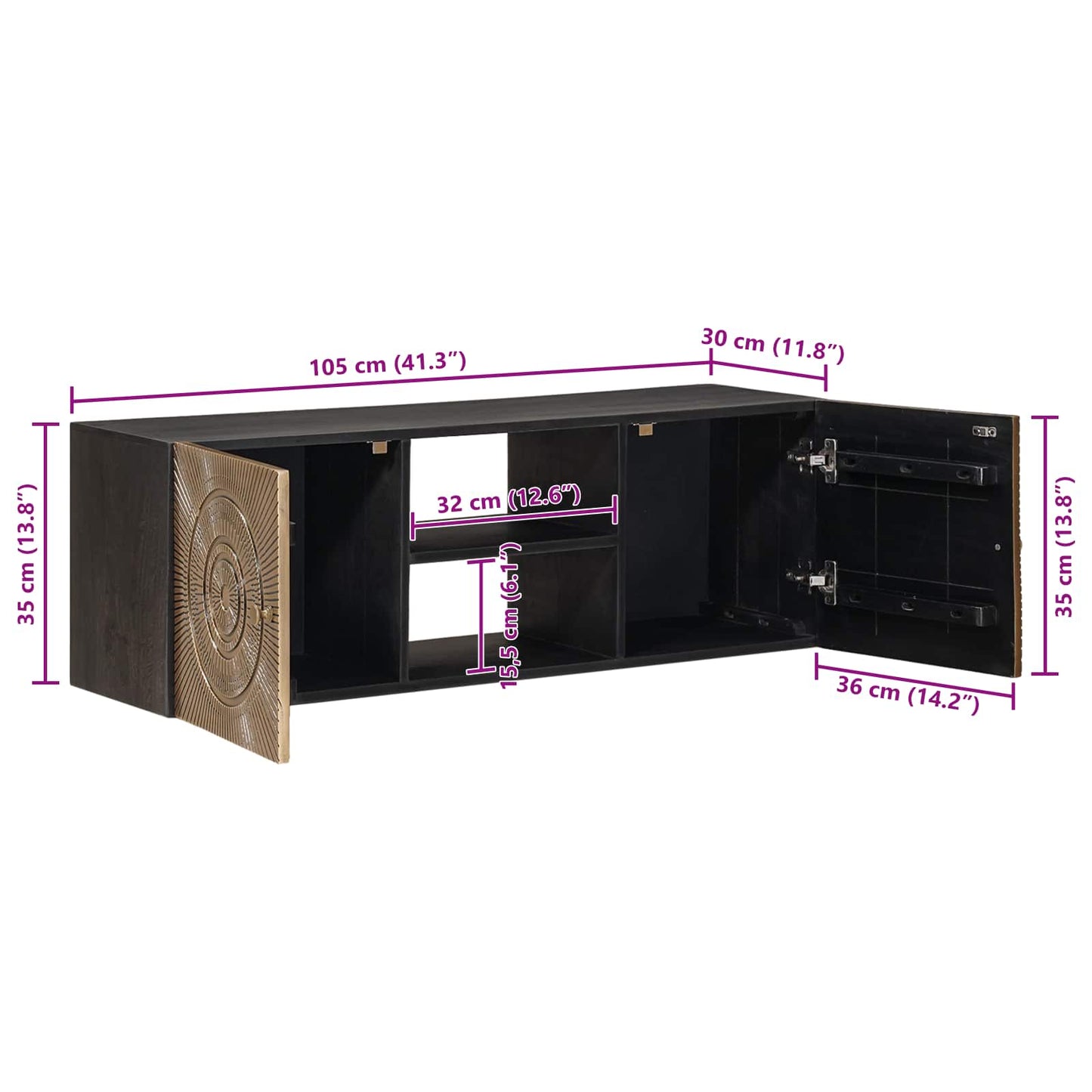 TV-skab med hylde med opbevaring Messing 105 x 30 x 35 cm