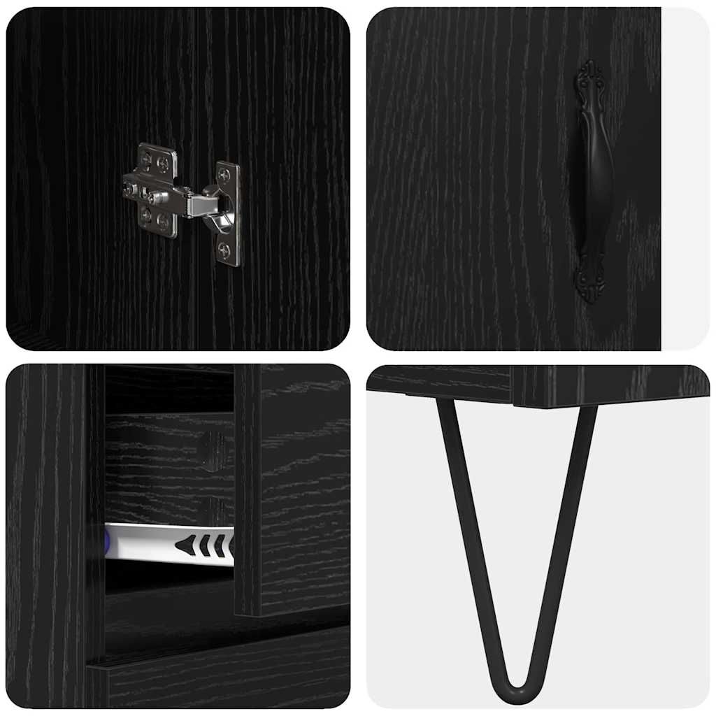 Highboard med skuffe Sort eg 69,5 x 34 x 90 cm Konstrueret træ