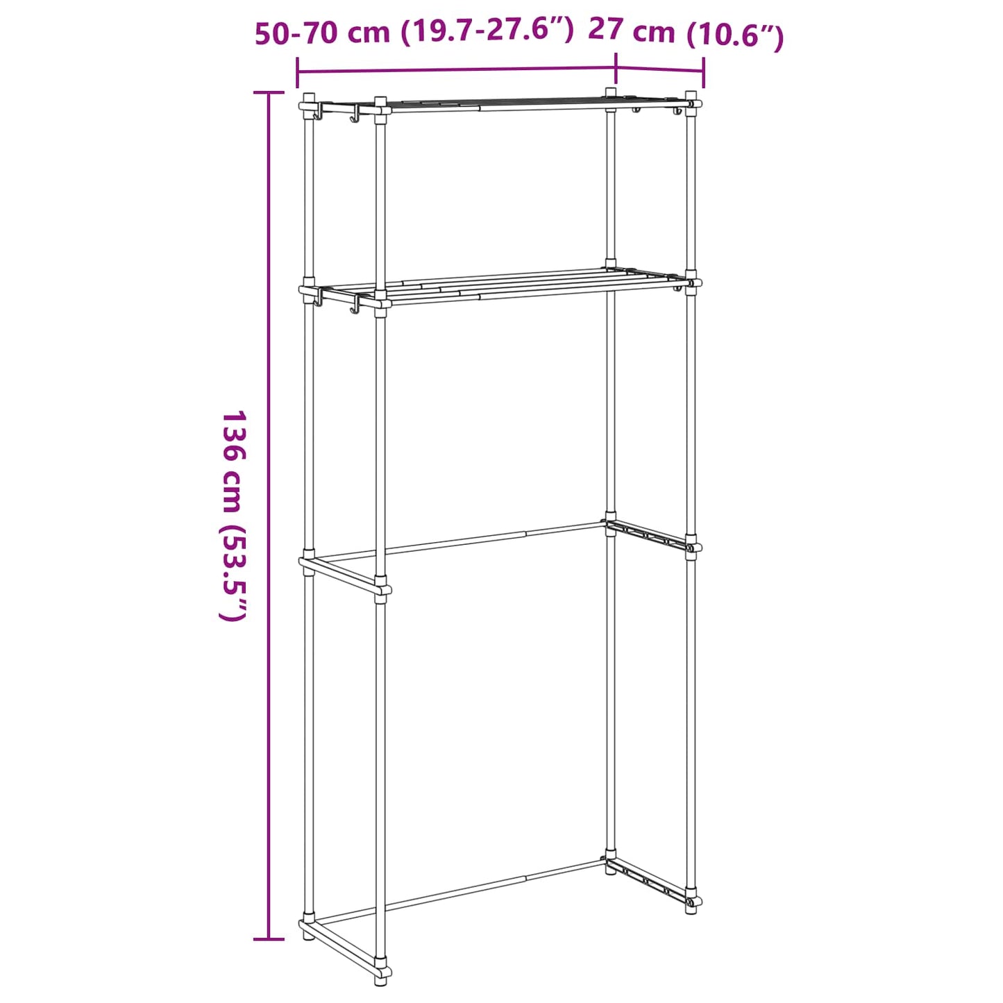 Vaskemaskinehylde Hvid 70 x 27 x 136 cm Aluminium