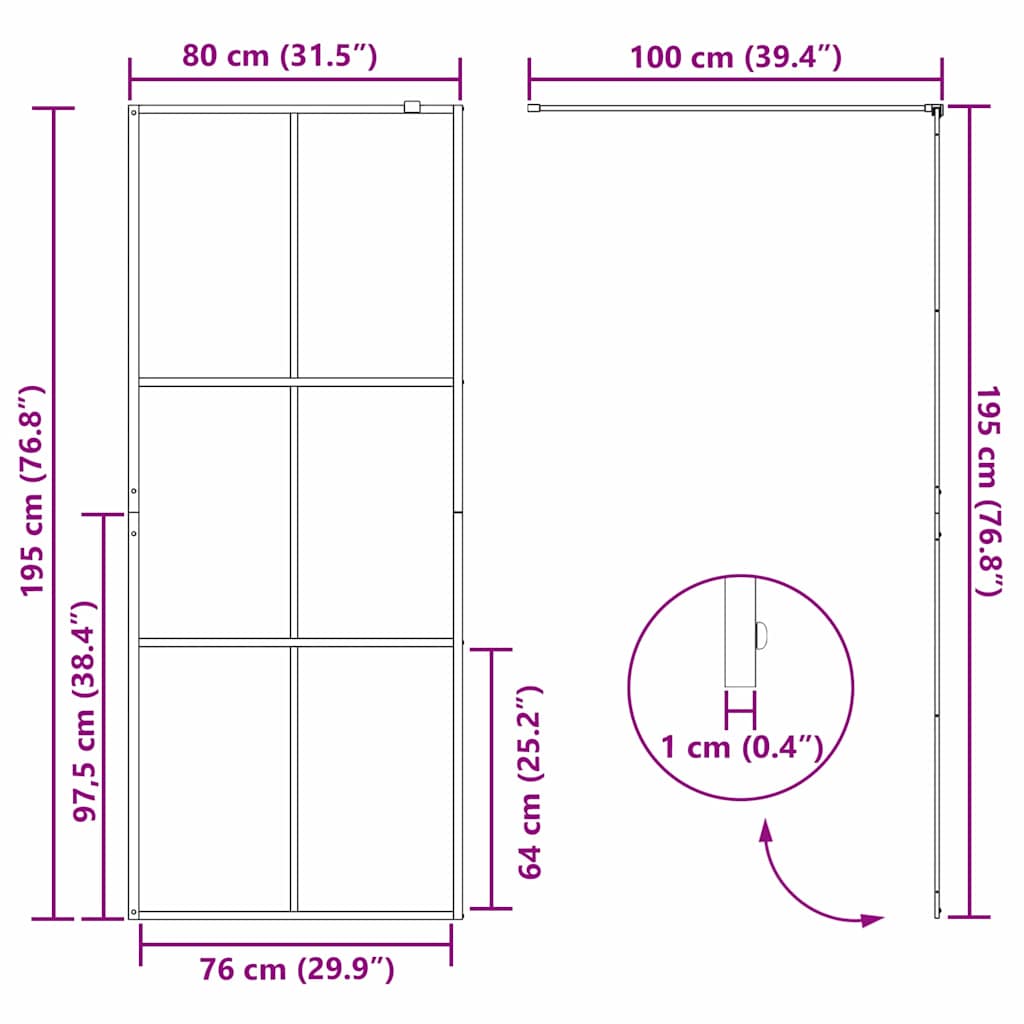 Walk-in brusevæg Sort 80 x 195 cm hærdet glas