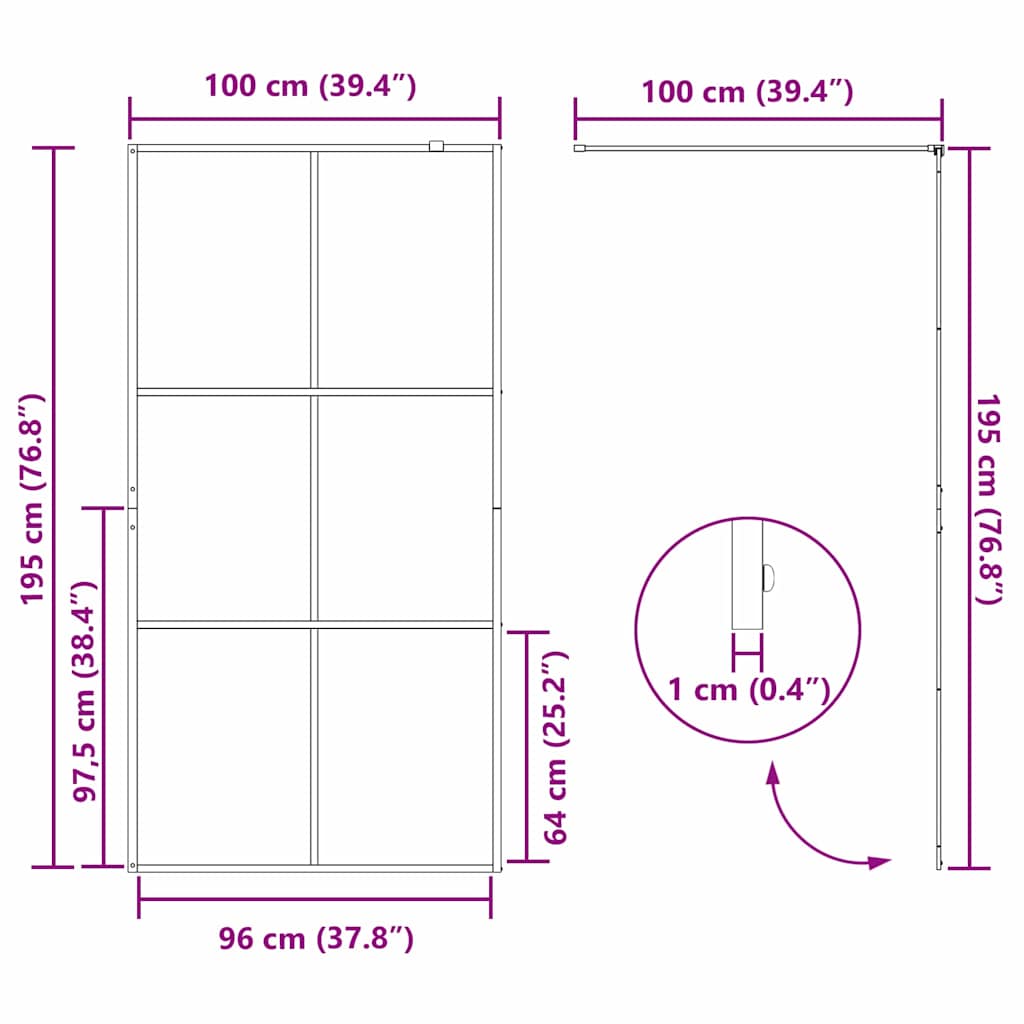 Walk-in brusevæg Sort 100 x 195 cm hærdet glas
