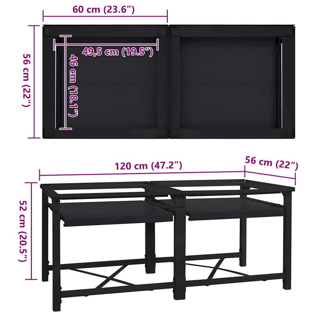 Vaskemaskine Pedestal 2 pcs Sort 120 x 56 x 52 cm Stål