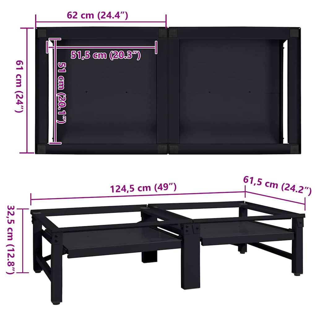 Vaskemaskine Pedestal 2 pcs Sort 124,5 x 61,5 x 32,5 cm Stål