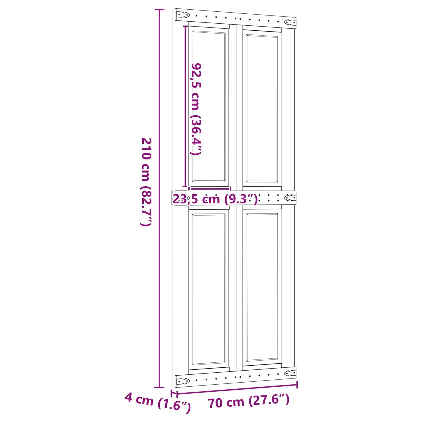 Ladedør CORONA 70 x 210 cm Massivt fyrretræ HonningBrun