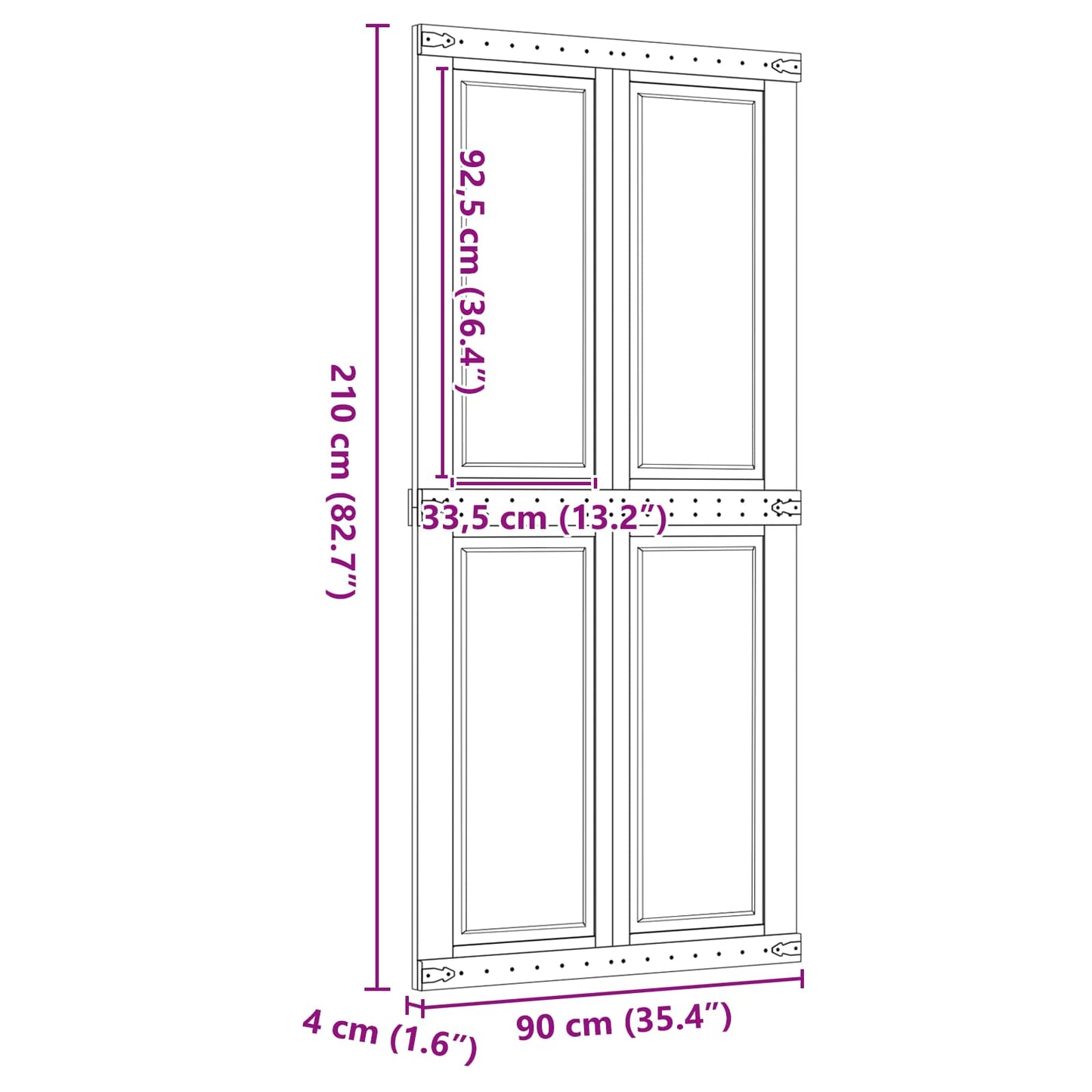 Ladedør CORONA 90 x 210 cm Massivt fyrretræ HonningBrun