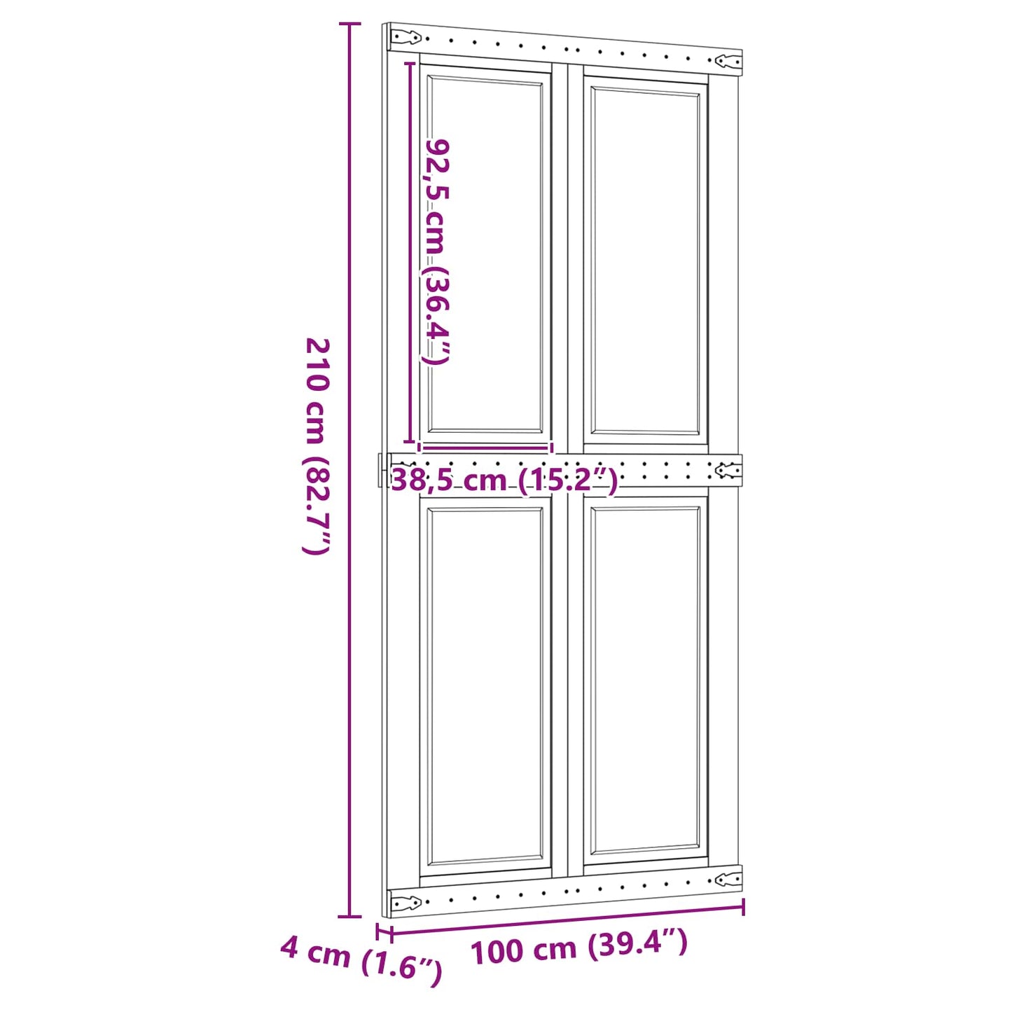 Ladedør CORONA 100 x 210 cm Massivt fyrretræ HonningBrun
