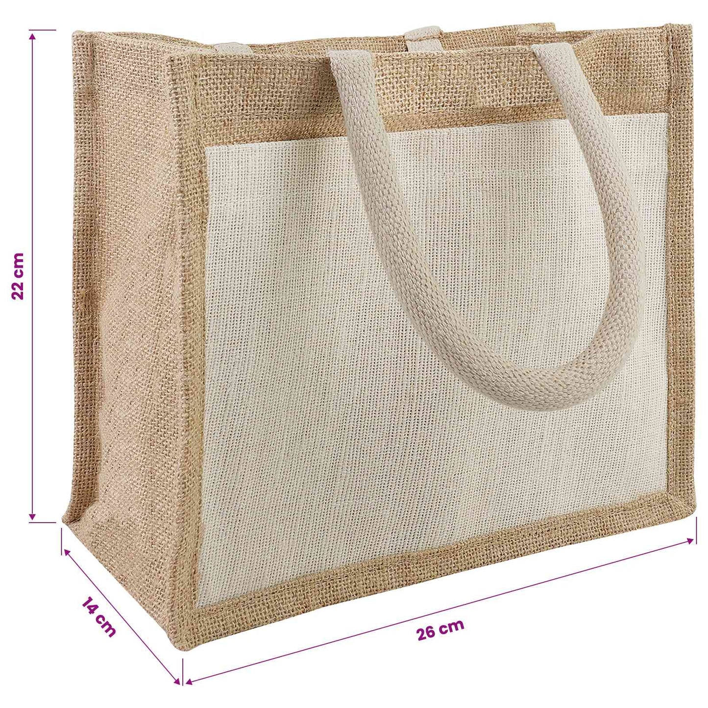 Jute håndtasker med lomme 10 Natur og hvid 26 x 22 x 14 cm