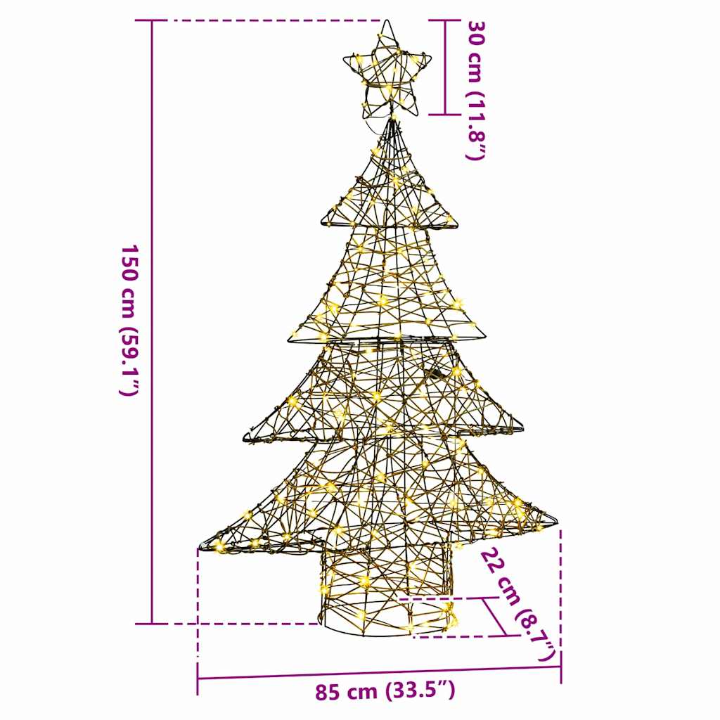 Juletræ med 120 LED'er Varm hvid 150 cm Rattan