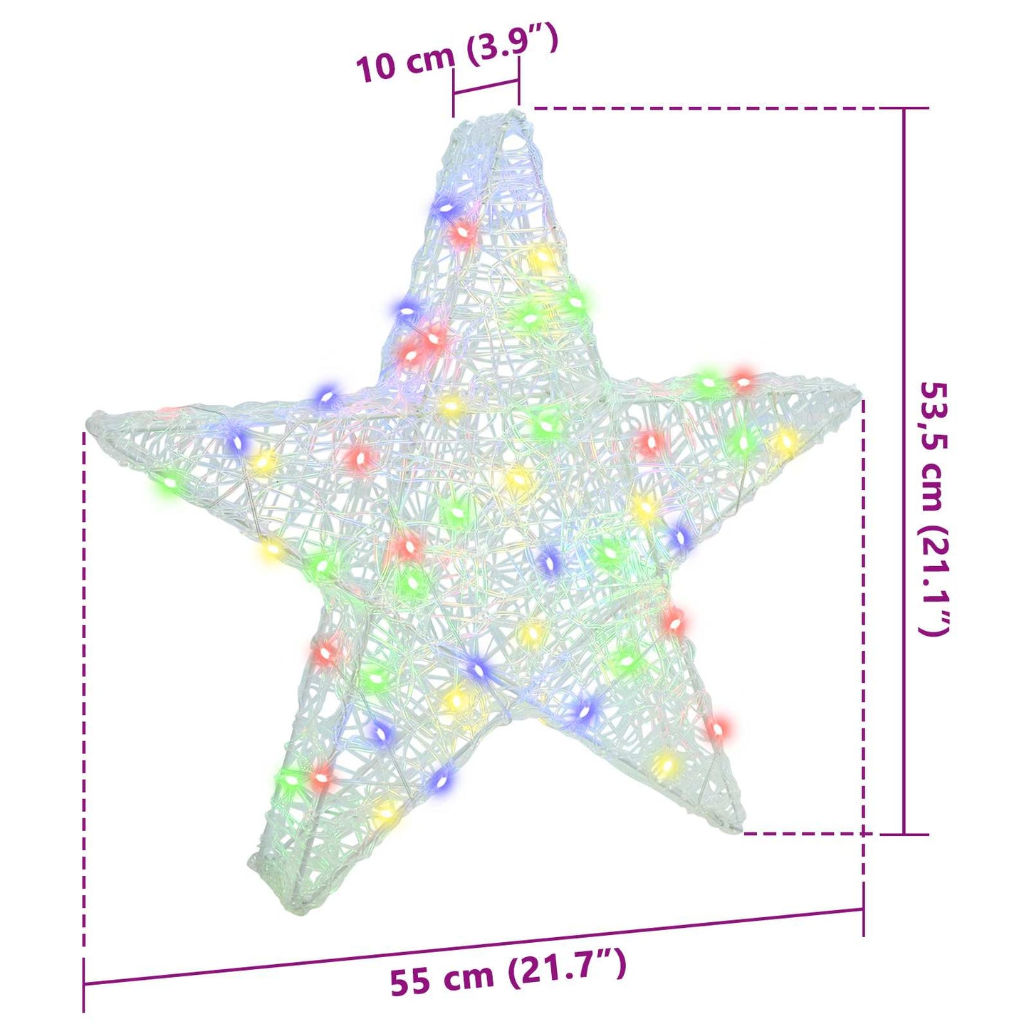 3D Stjerne med 50 LED'er Flerfarvet 55 x 53.5 x 10 cm Akryl