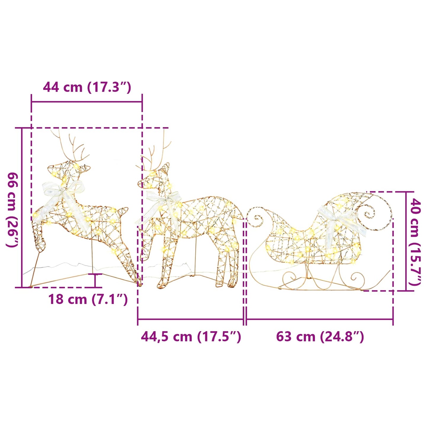 LED Rensdyr med 60 LED'er 3 pcs Varm hvid PET