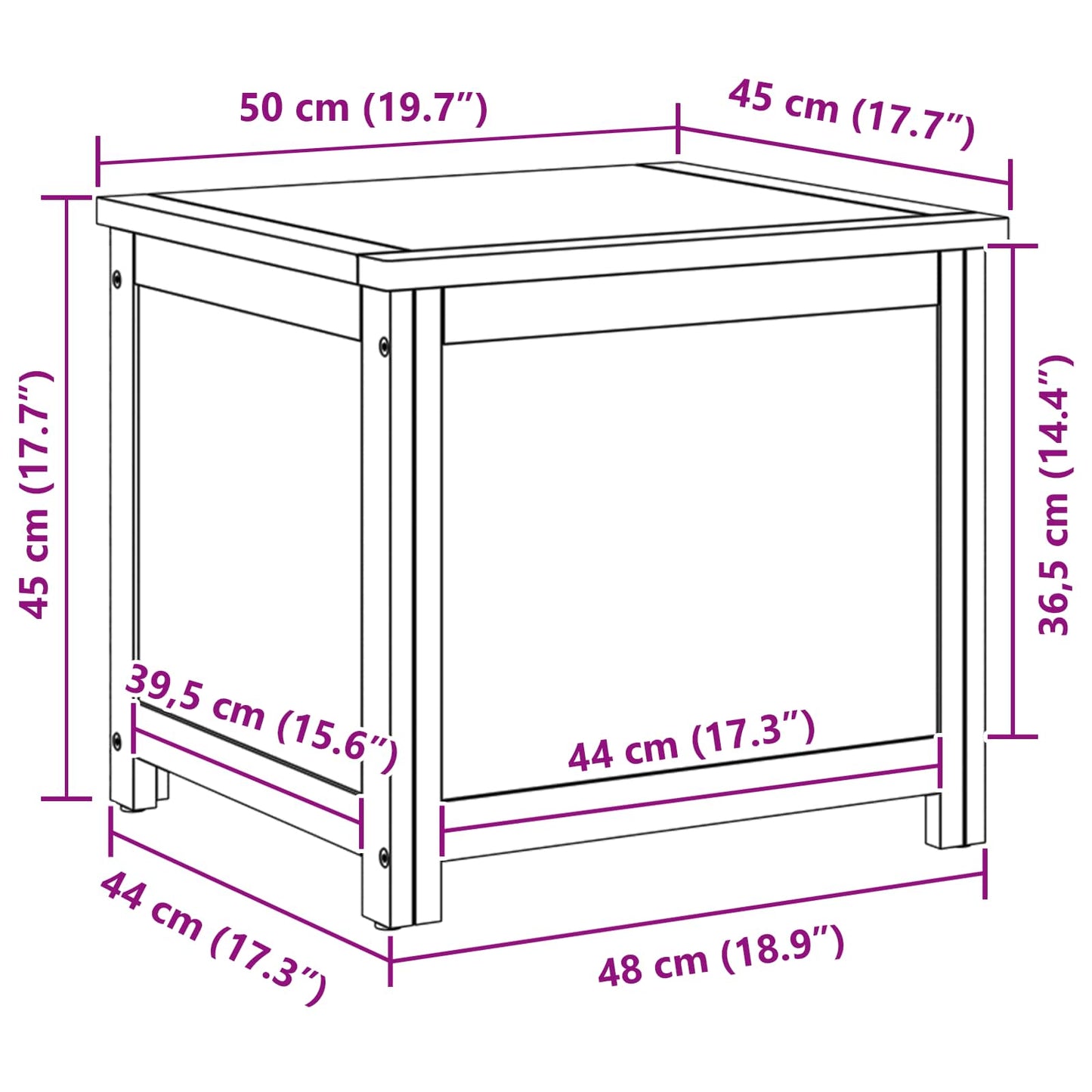 Opbevaringskasse med opbevaring 50 x 45 x 45 cm Massivt Eg Træ