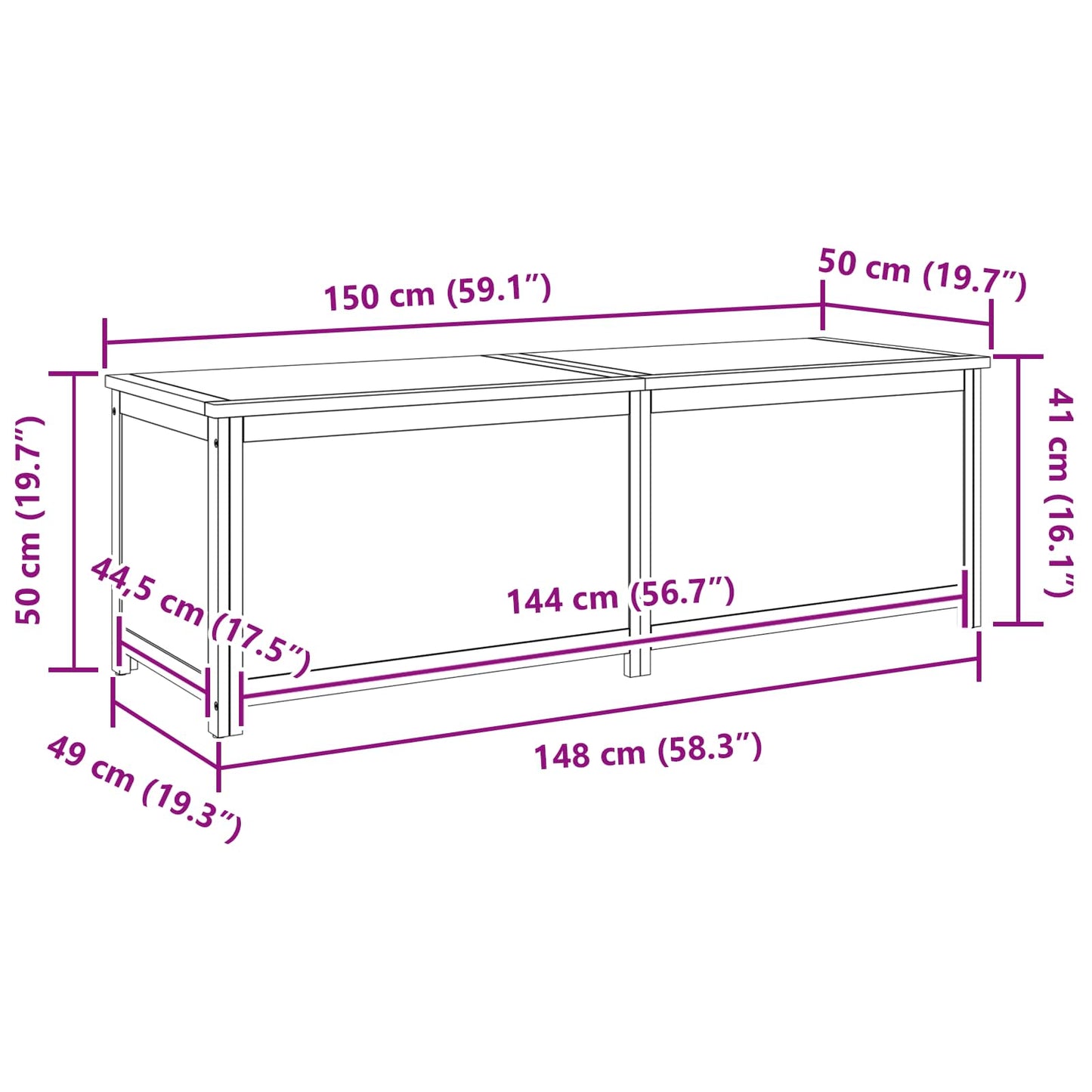 Opbevaringskasse 150 x 45 x 45 cm Massivt Eg Træ