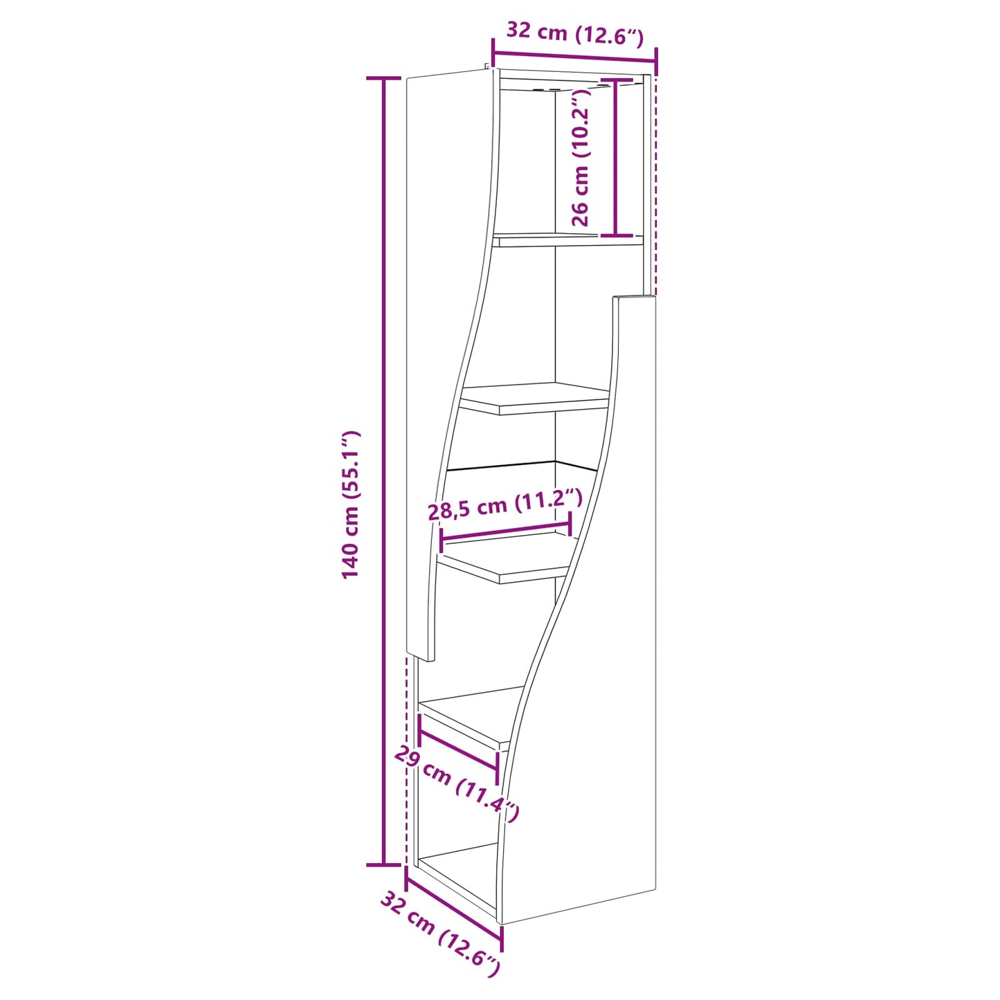 Hjørneskab 32x32x140cm Konstrueret træ Sort
