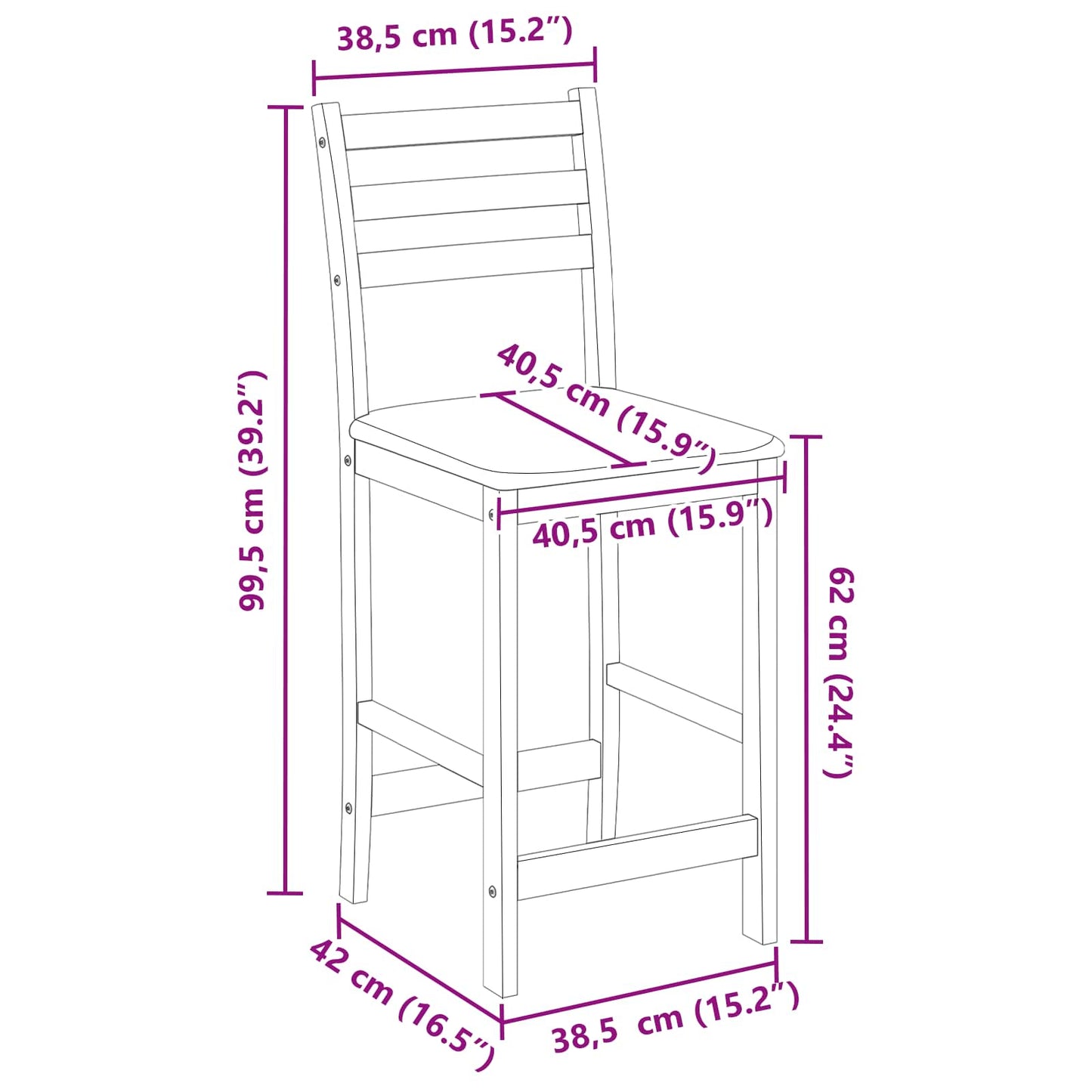 Spisestole 2 pcs Naturfarvet 40 x 47,5 x 99,5 cm