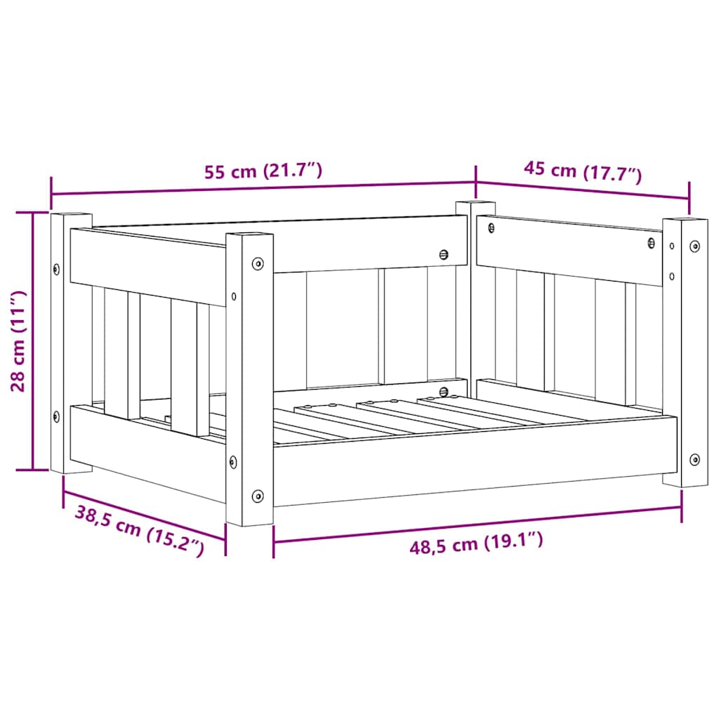 Hundeseng Voks brun 55 x 45 x 28 cm Massiv fyrretræ