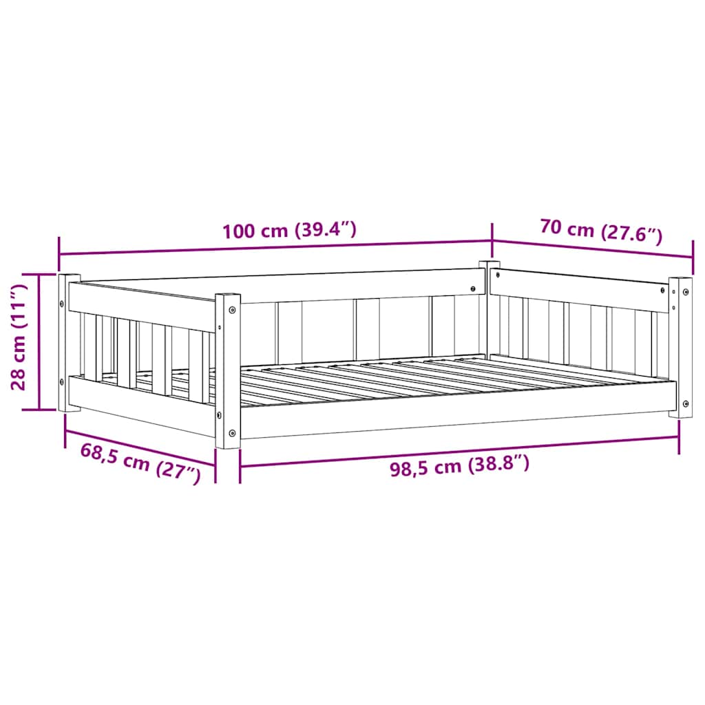 Hundeseng Voks brun 100 x 70 x 28 cm Massiv fyrretræ