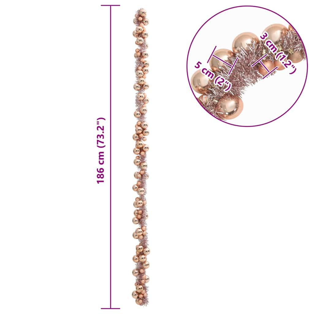 Jule Kugle Guirlande Rosenguld 186 cm Polystyren
