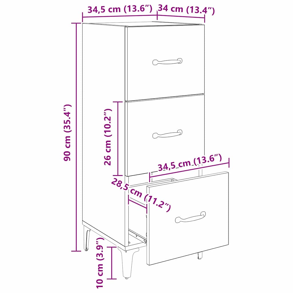 Sideboard Sort eg 34,5 x 34 x 90 cm Konstrueret træ