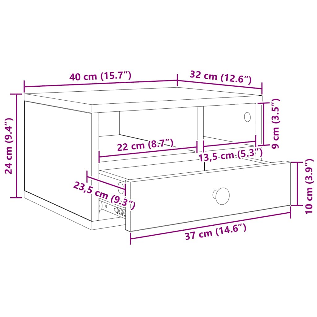 Printerstand Sort eg 40 x 32 x 24 cm Konstrueret træ
