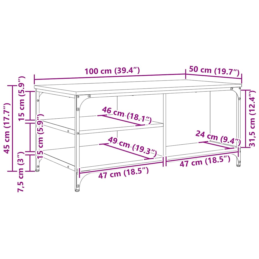 Sofabord Sort eg 100 x 50 x 45 cm Konstrueret træ