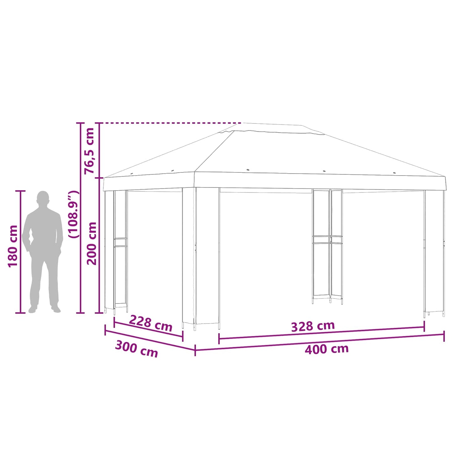 Pavillon 4 × 3 m Sort Polyester og Stål 190 gsm