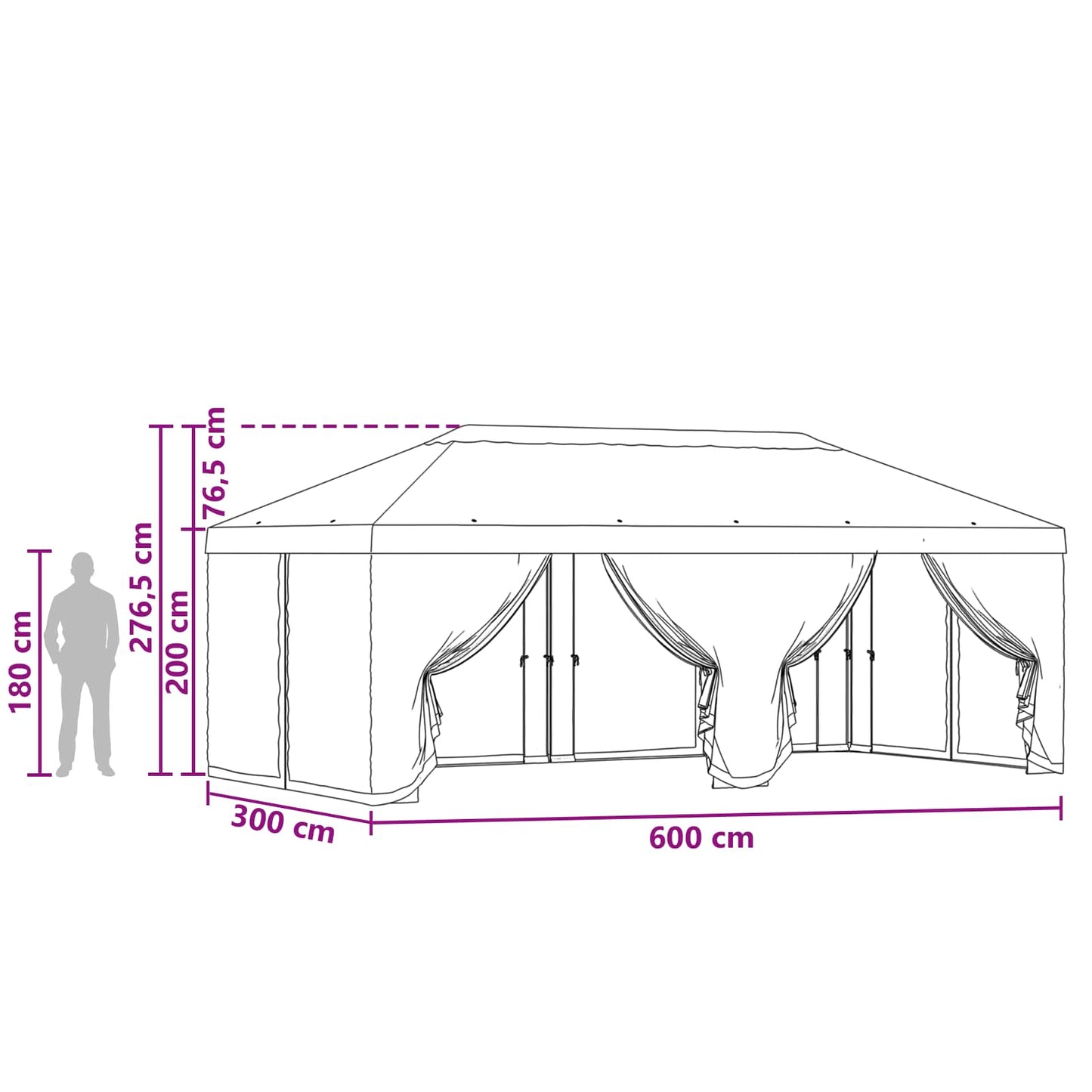 Gazebo Cover med sidevægge 6 x 3 m Bordeaux Polyester 190