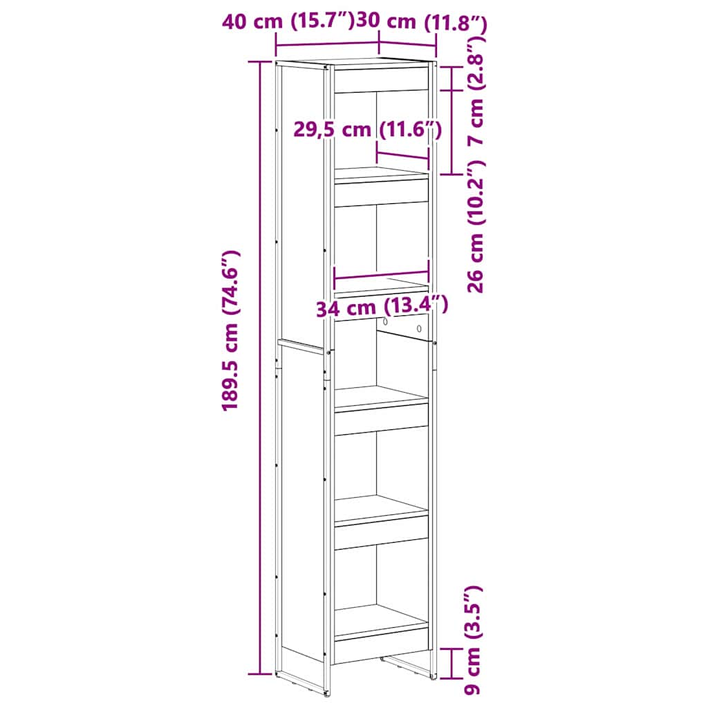 Bogskab 40 x 30 x 189,5 cm Konstrueret træ Sort eg