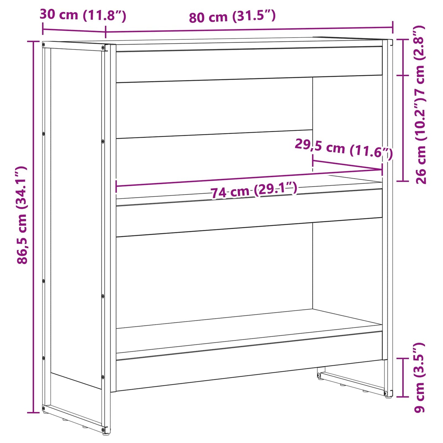Bogskab 80 x 30 x 86,5 cm Konstrueret træ Sort eg