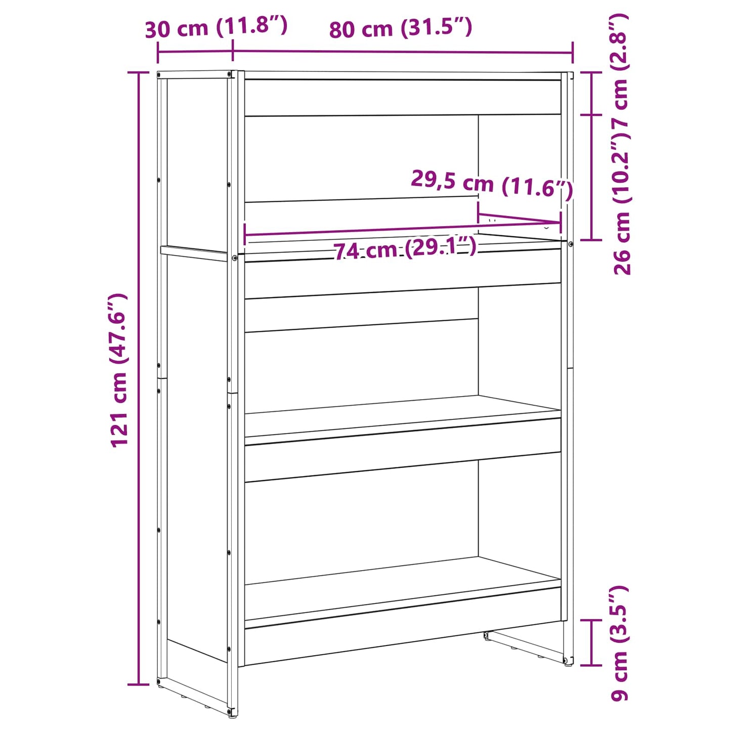 Bogskab 80 x 30 x 121 cm Konstrueret træ Grå Sonoma