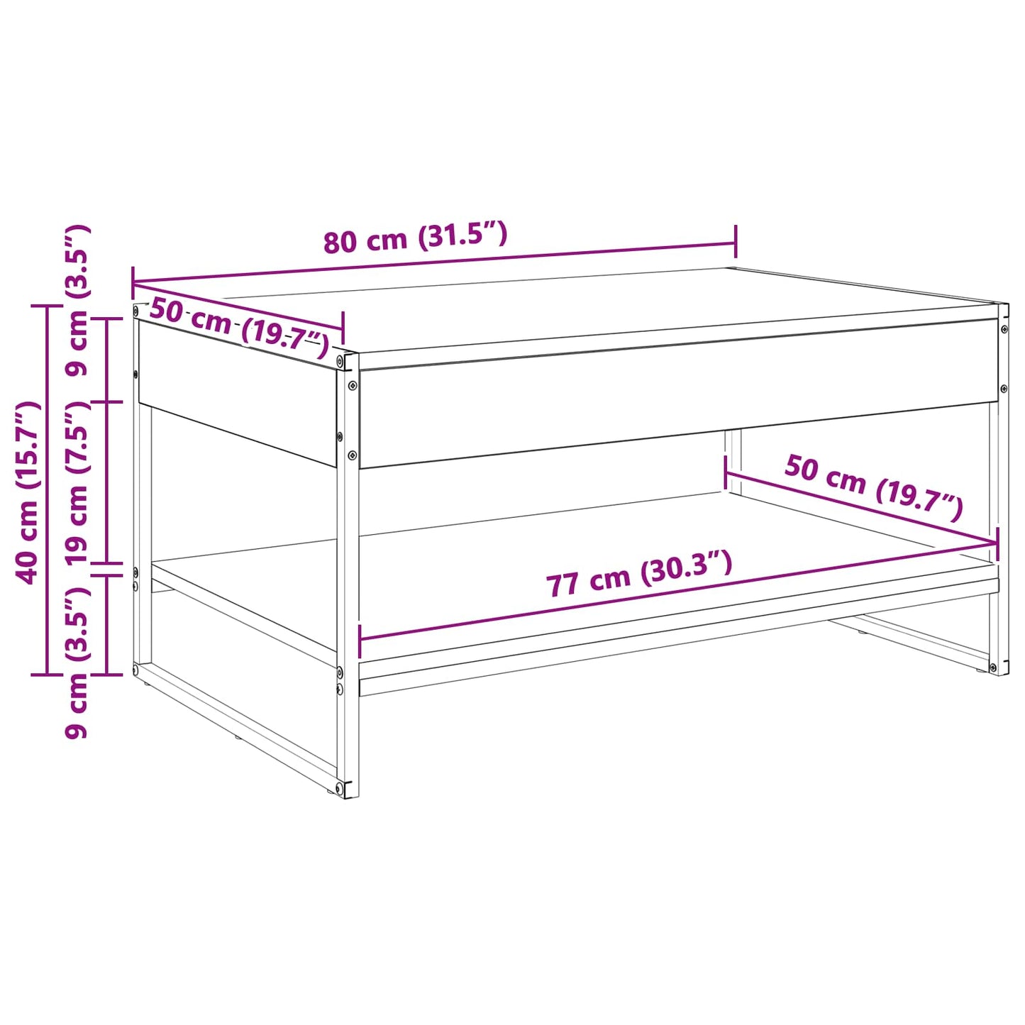 Sofabord Sort eg 80 x 50 x 40 cm Konstrueret træ