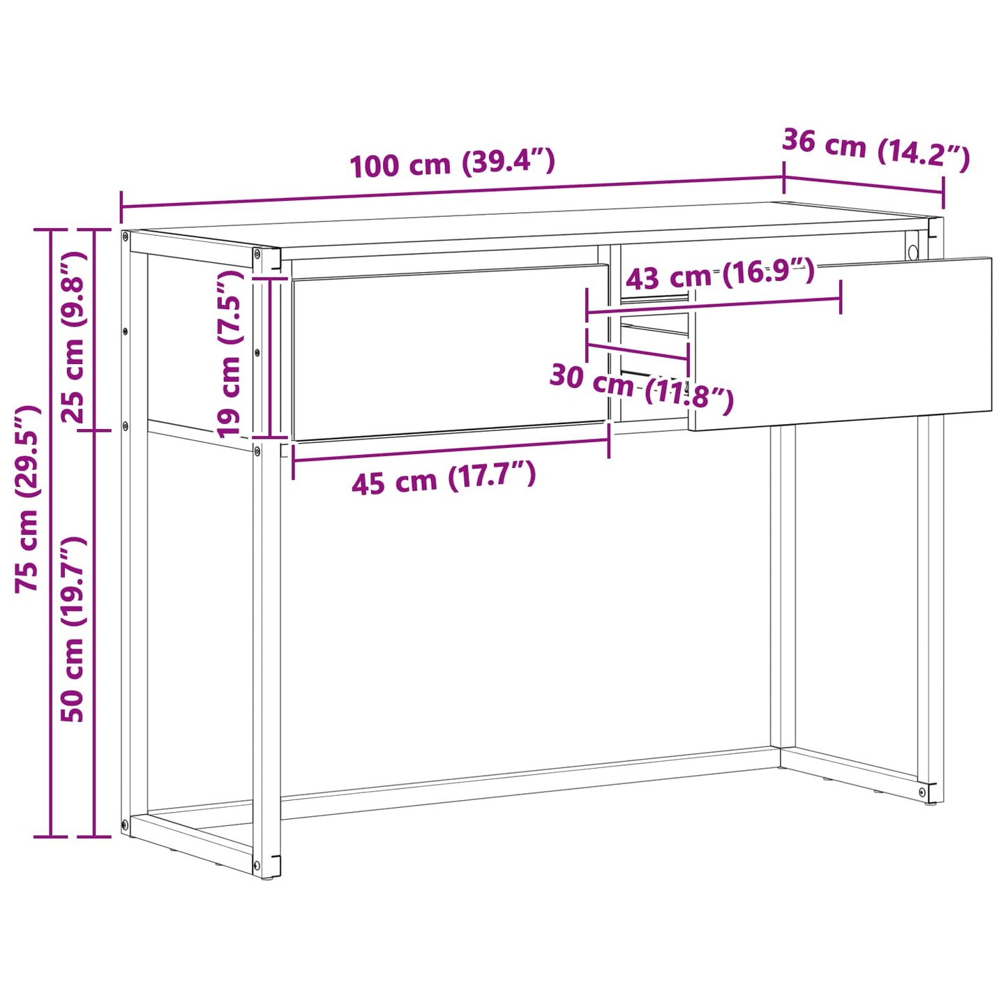 Endebord Sort eg 100 x 36 x 75 cm Konstrueret træ