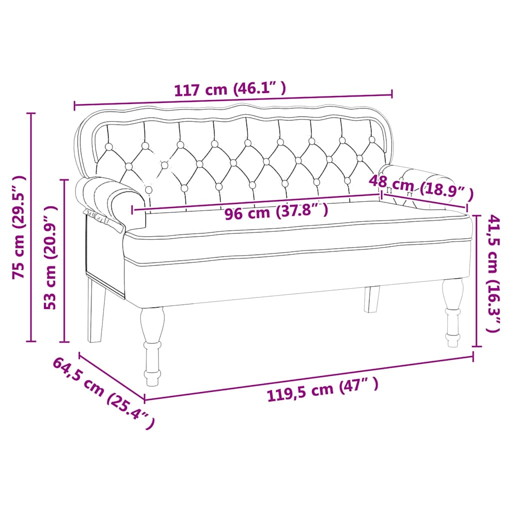 Chesterfield bænk Creme 119,5 x 64,5 x 75 cm Faux læder