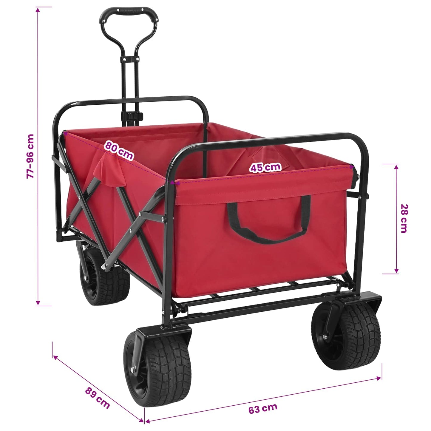 Foldbar Vogn Rød 89 x 63 x 96 cm Stål og Polyester Oxford
