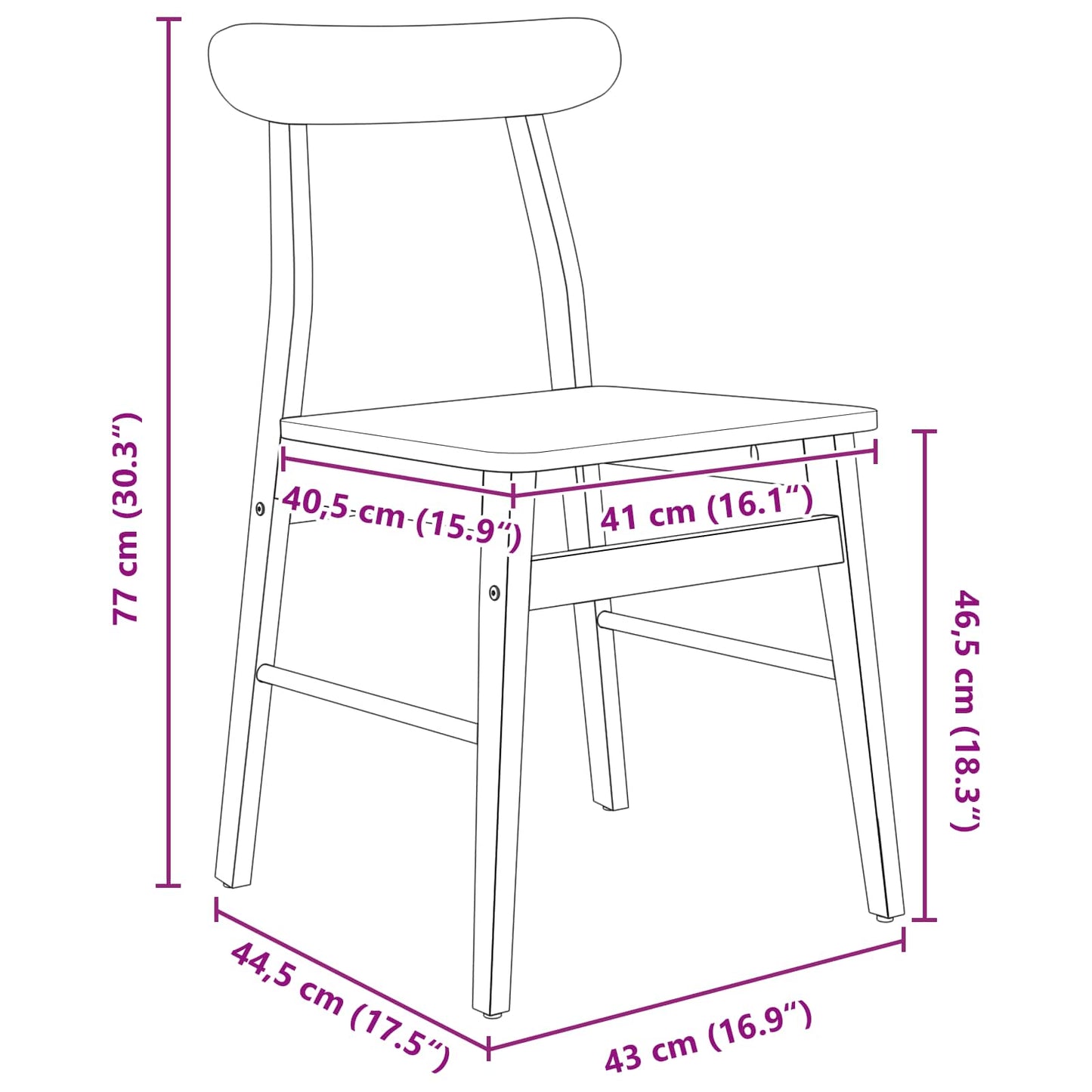 Spisestuestol 2 pcs Naturfarvet 43 x 44,5 x 77 cm