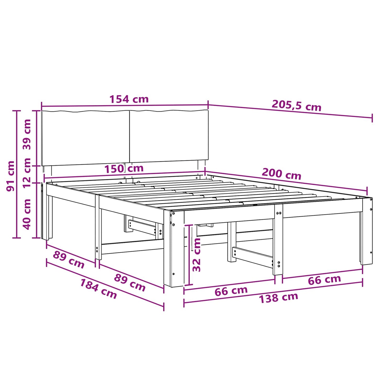 Dobbelt Sengestel med Hovedgærde ROSTOCK Hvid 150 x 200 cm
