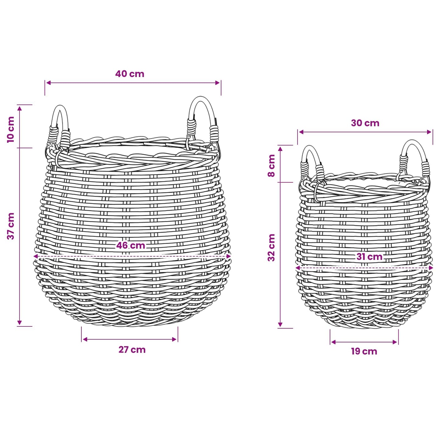 Plantekurv med opbevaring 2 stk. Naturlig grå Kubu rattan
