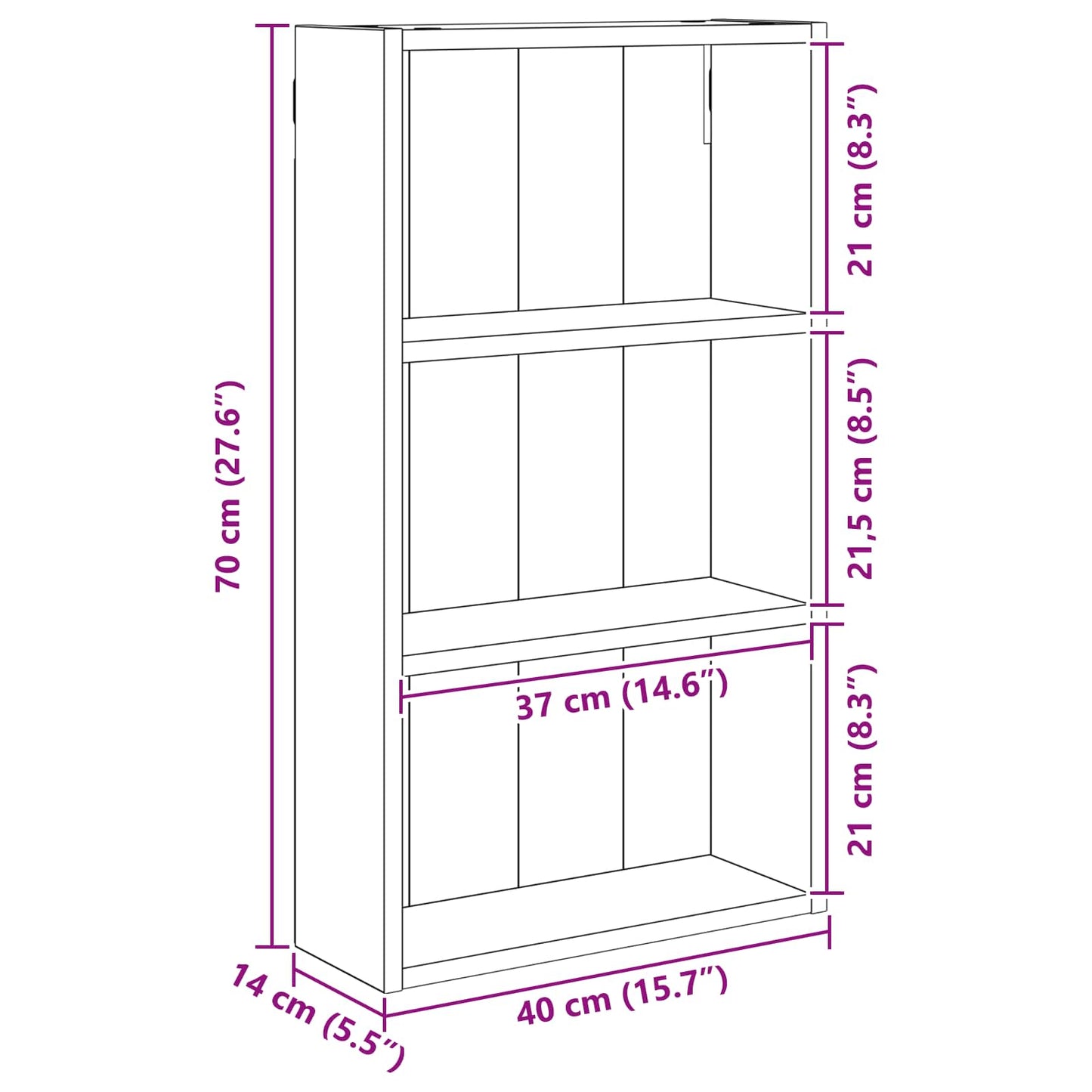 Badeværelsesvægskab Sort Eg 40 x 14 x 70 cm Konstrueret træ