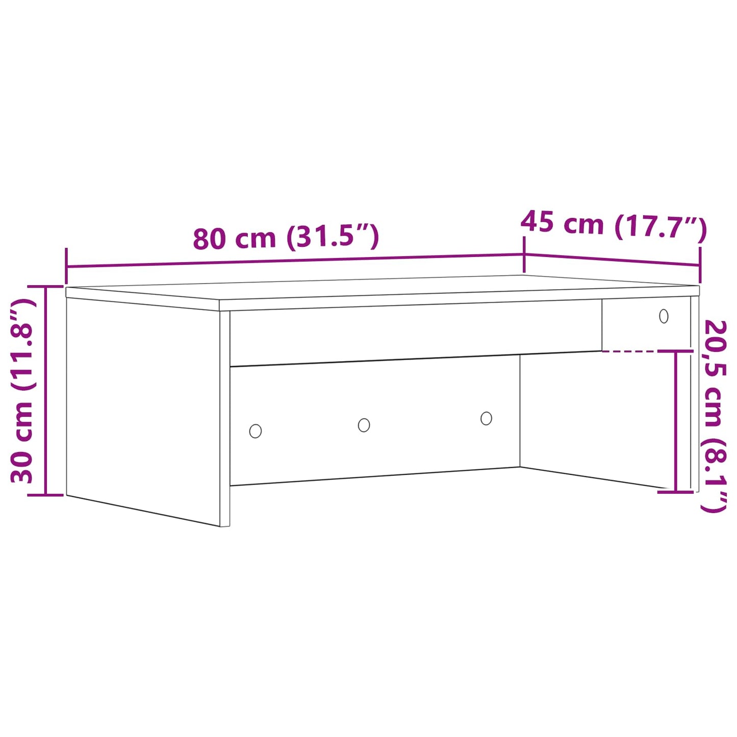 Væghængt skrivebord Røget eg Konstrueret træ 80 x 45 x 30 cm