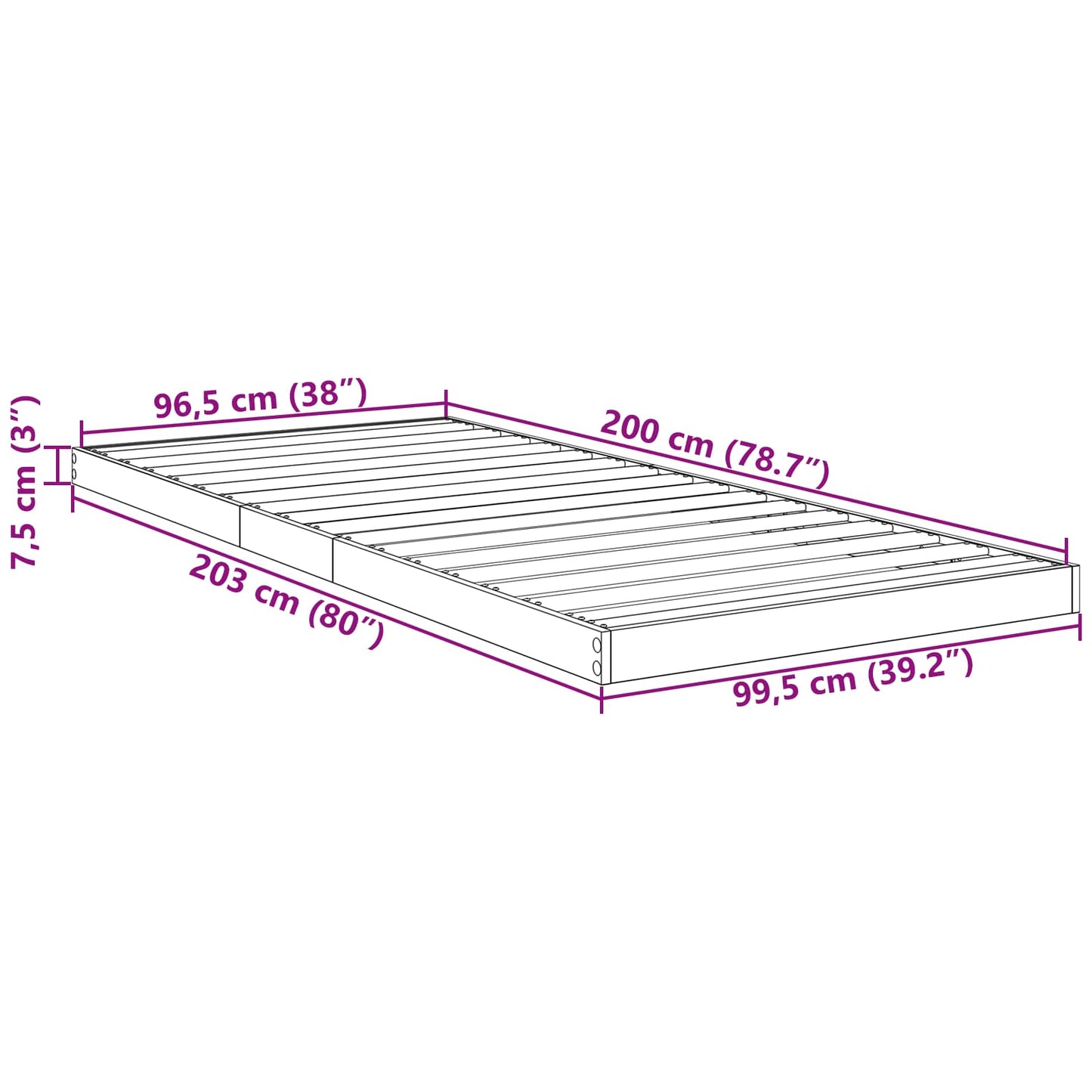 Gulv seng ramme Røget eg 100 x 200 cm Konstrueret træ