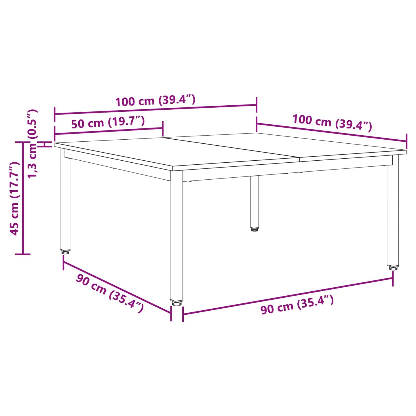 Sofabord Sort eg 100 x 100 x 45 cm Konstrueret træ