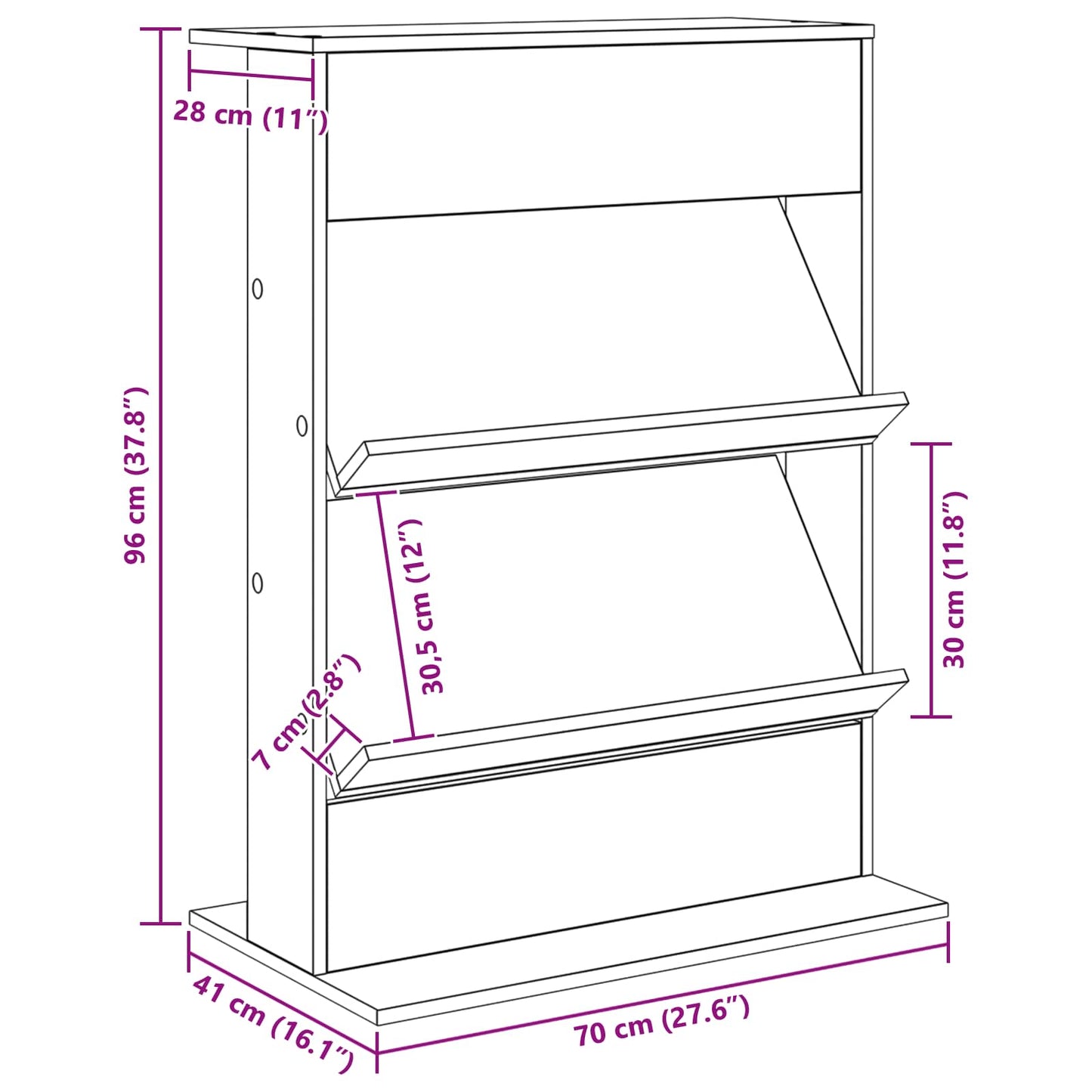 Magasin Rack Hvid 70 x 41 x 96 cm Konstrueret træ